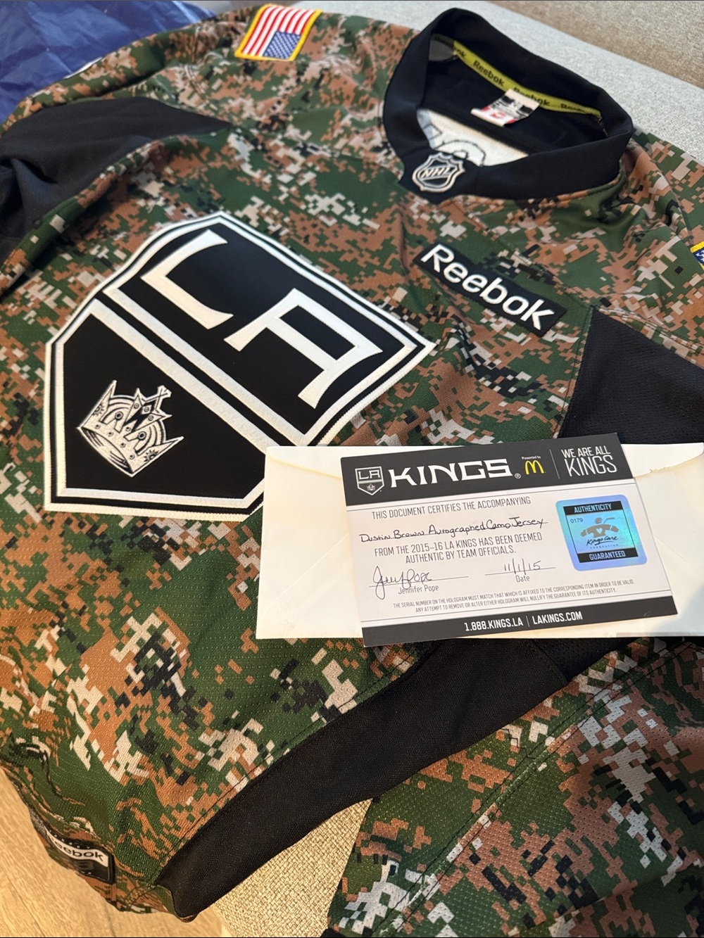 LA Kings Dustin Brown Autographed Camo Jersey